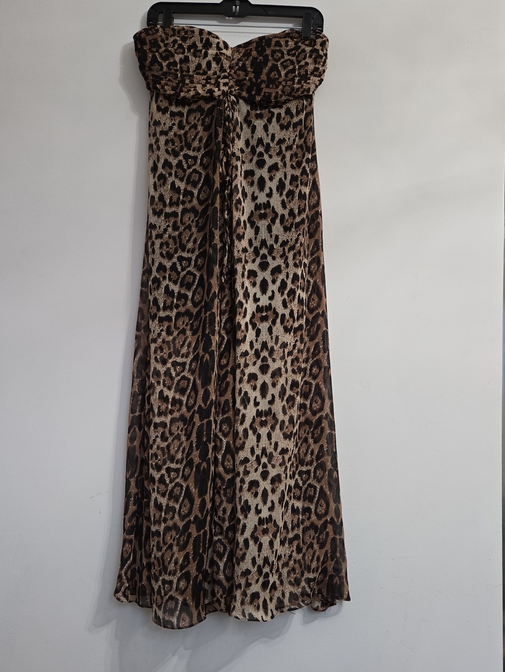 Sans Souci Large Leopard Print Strapless Maxi Skirt in Brown and Cream.